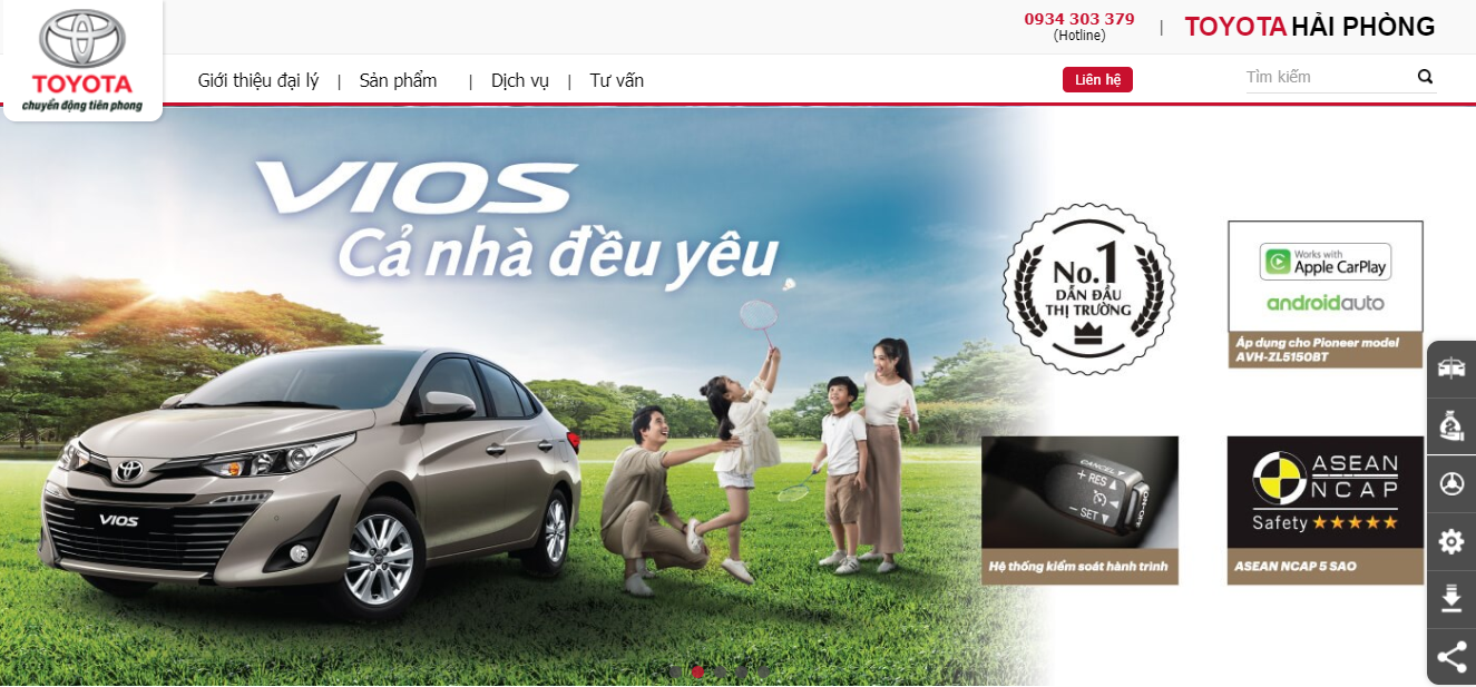 mẫu website kinh doanh ô tô Toyota Hải Phòng 