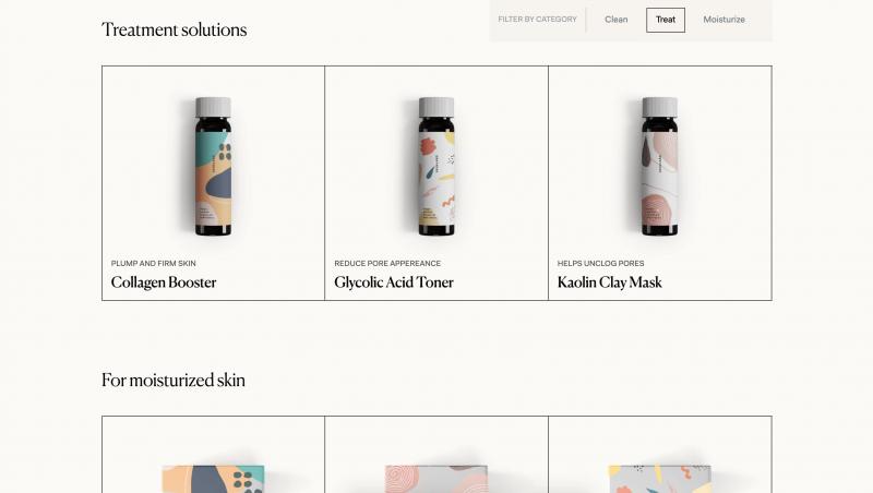Trang web thương mại điện tử của Skin Labs sử dụng một lưới đơn giản để hiển thị rõ ràng các sản phẩm khác nhau của họ.