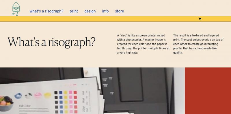 Bố cục lấy cảm hứng từ biên tập của Home Run Studio hoạt động tốt cho trang của họ về risograph.