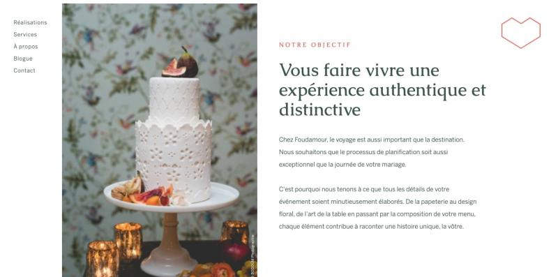 Trang web của Foudamour có một bức ảnh lớn về chiếc bánh, gợi nhớ đến bố cục của một tạp chí.