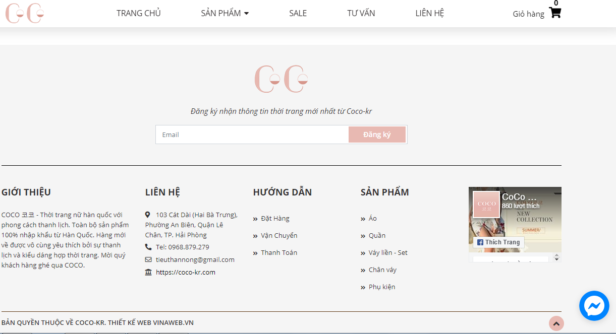 Mẫu website bán hàng thời trang Coco Hải Phòng