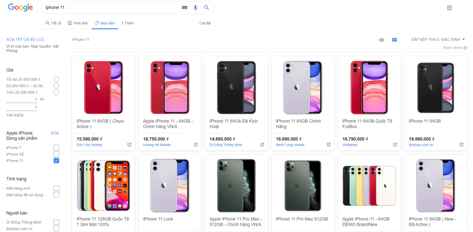 google shopping hiển thị trên tab mua sắm của google