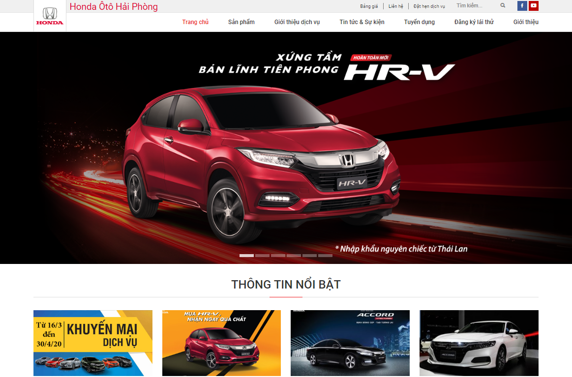mẫu website kinh doanh ô tô Honda Hải Phòng 